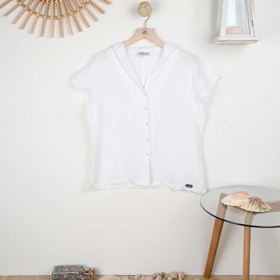 Vega, short sleeves linen blouse white