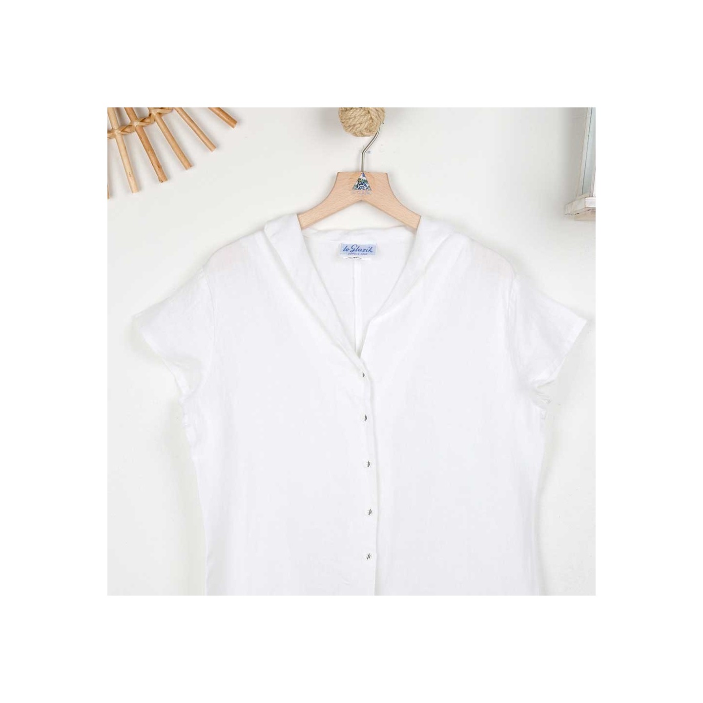 Vega, short sleeves linen blouse white