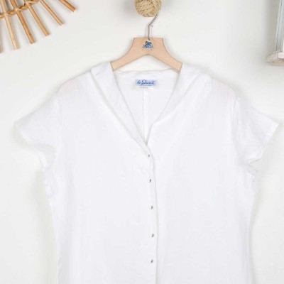 Vega, short sleeves linen blouse white