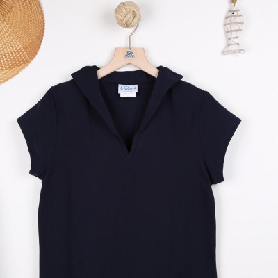 Tropique, T-shirt jersey à col en V made in France navy zoom