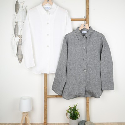 Malia, Linen overshirt 4 buttons and collar