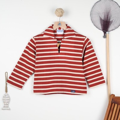 Rosa, Striped jersey child sailor's smock ecru brique le glazik