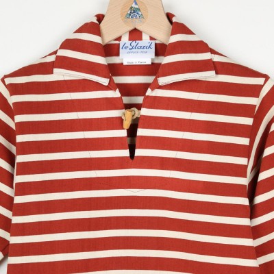 Rosa, Striped jersey child sailor's smock ecru brique le glazik