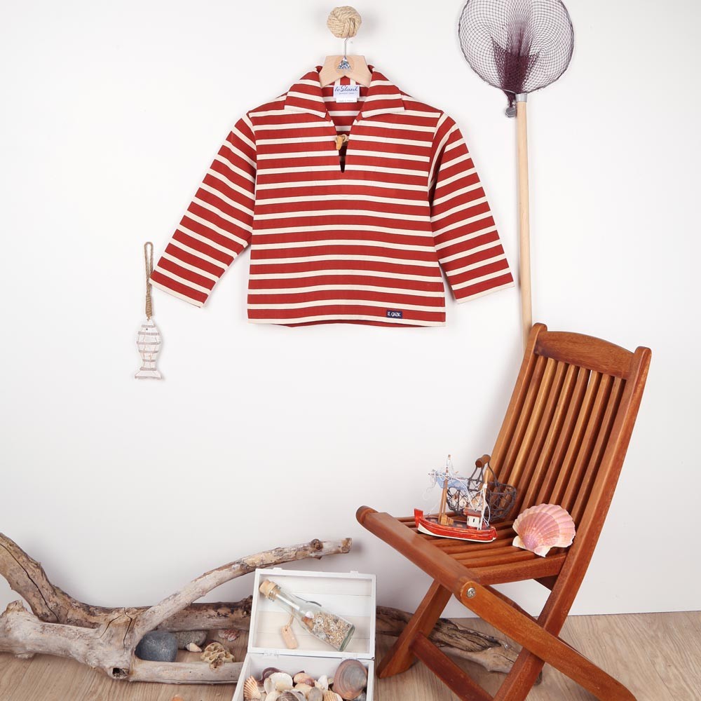 Rosa, Striped jersey child sailor's smock ecru brique le glazik