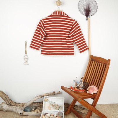 Rosa, Striped jersey child sailor's smock ecru brique le glazik