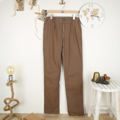 Pissaro, Pantalon en gabardine stretch et jambes effilées Chataigne