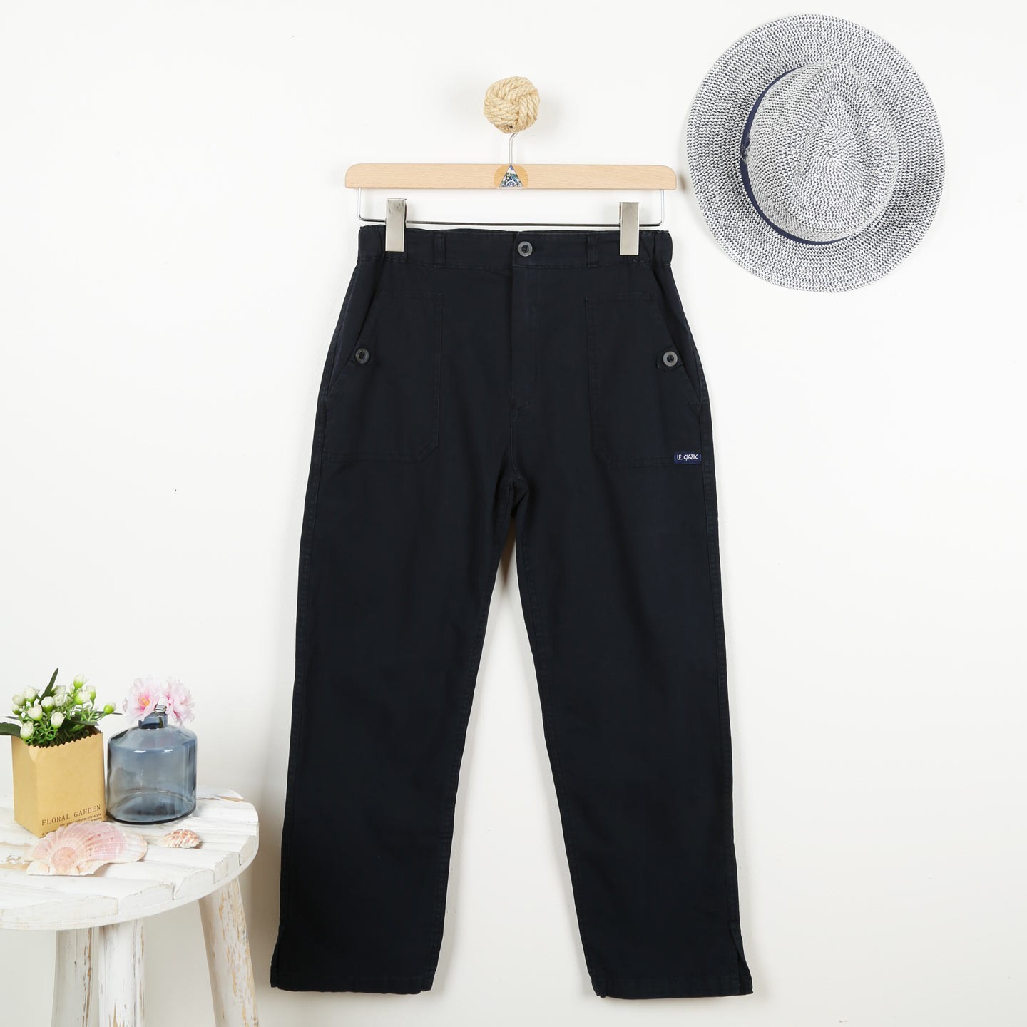 Pinta, Pantacourt en toile stretch avec pattes sur poches navy