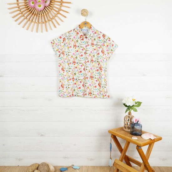 Melya, short-sleeved flowered shirt in 100% cotton