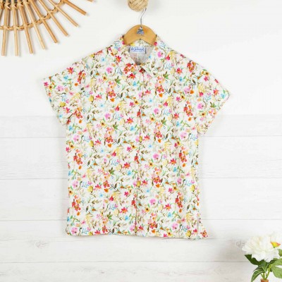 Melya, short-sleeved flowered shirt in 100% cotton