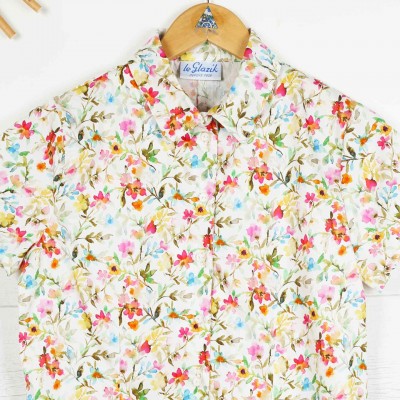 Melya, short-sleeved flowered shirt in 100% cotton