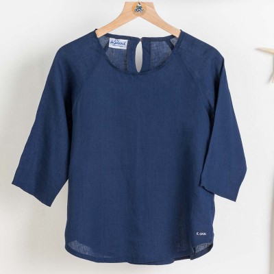 Malouine women blouse in blue linen