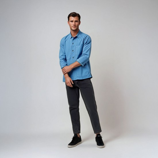 Fargue - Linen and coton Jacket Men Le Glazik Celeste