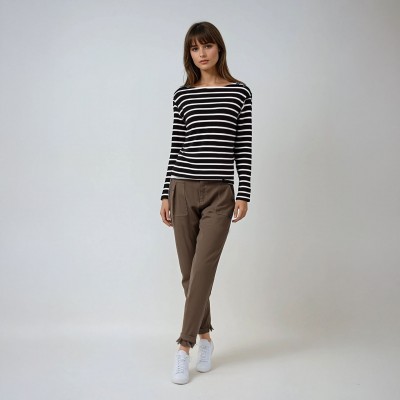 Turballe, brushed cotton boat neck sweater cacao rose