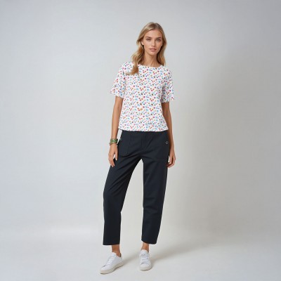 Marykate, short-sleeved Polka-dot blouse in 100% linen