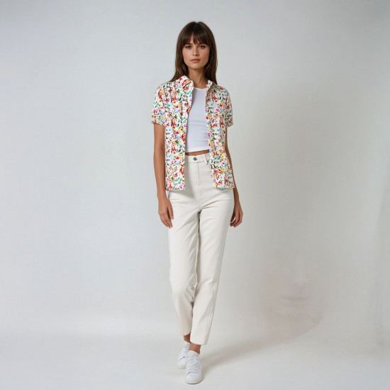 Melya, chemisier floral manches courtes en 100% coton