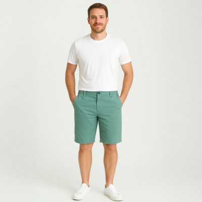 Balane, Bermuda en Gabardine stretch élastiqué droit Romarin