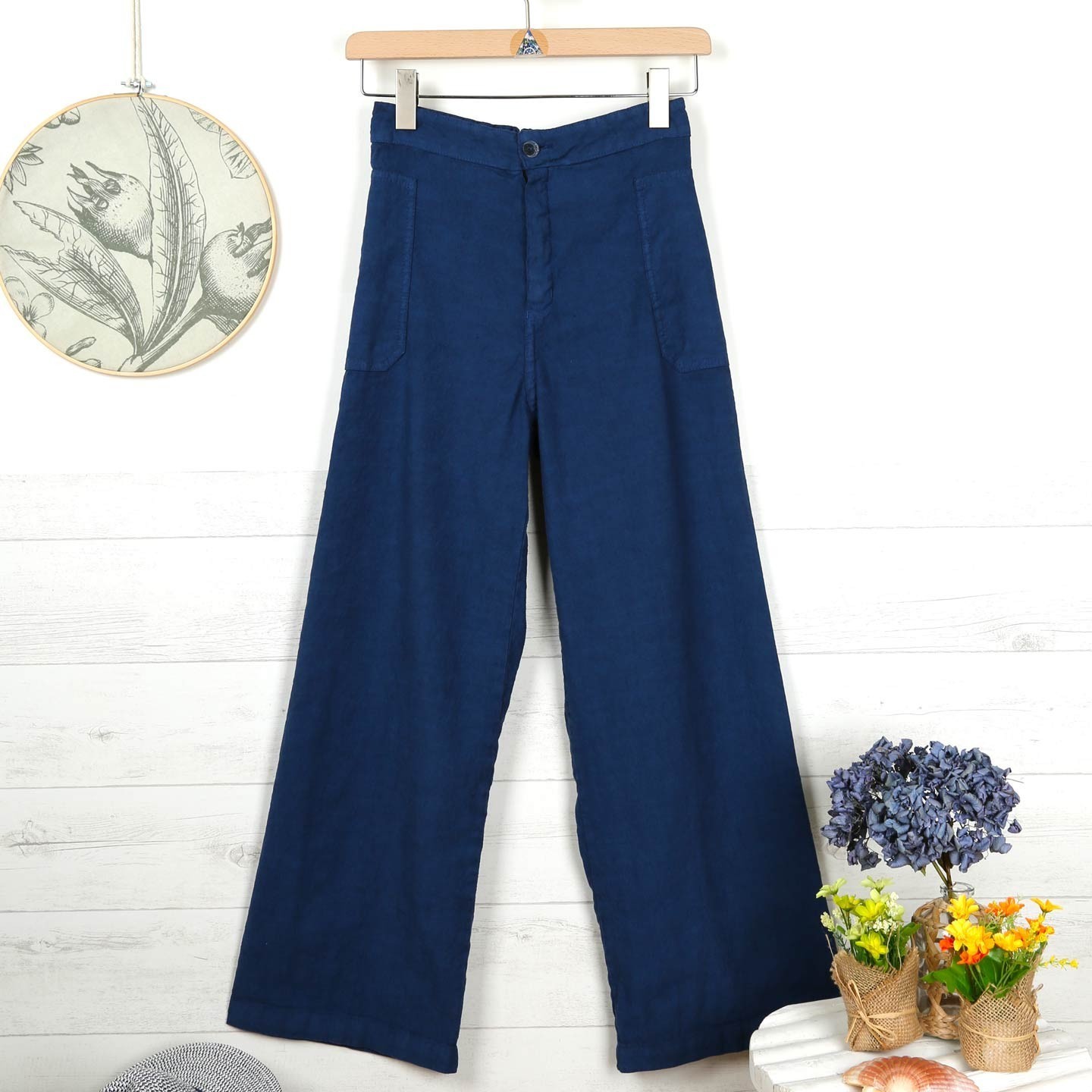 Péninsule, Wide-Legged Trousers in Cotton & Linen