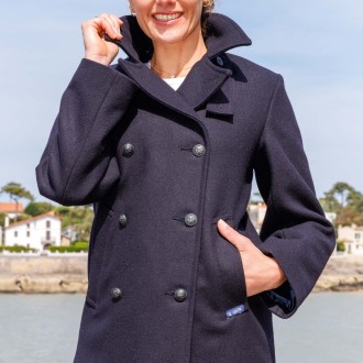 Fashion Women Marine Authentic Pea Coat LE Glazik Made In France in wool
