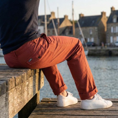 Pornichet, The Authentic Fisherman's Pants in Organic Canvas Le Glazik brique