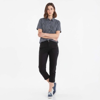 Pinta, Pantacourt femme en toile stretch avec pattes sur poches navy