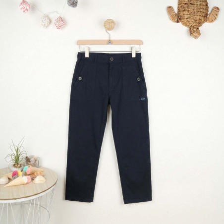 Pinta, Pantacourt femme en toile stretch avec pattes sur poches navy