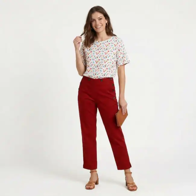 Marykate, short-sleeved Polka-dot blouse in 100% linen