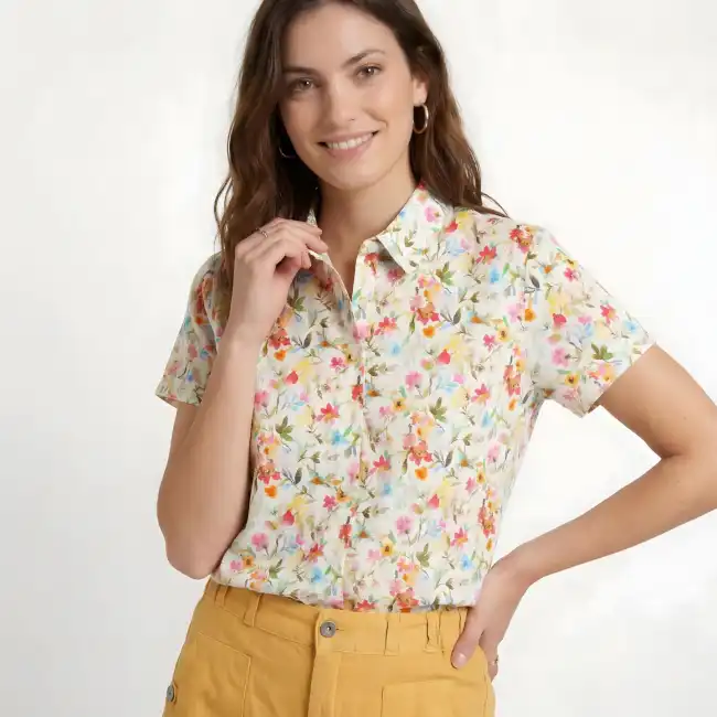 Melya, chemisier floral manches courtes en 100% coton