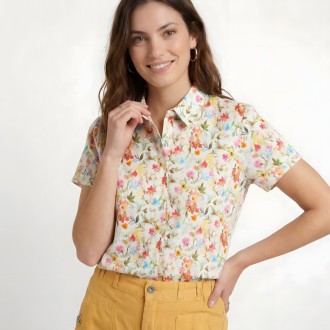 Melya, short-sleeved flowered shirt in 100% cotton