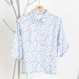 Ménéham, Chemisier blanc fantaisie à motif perroquets