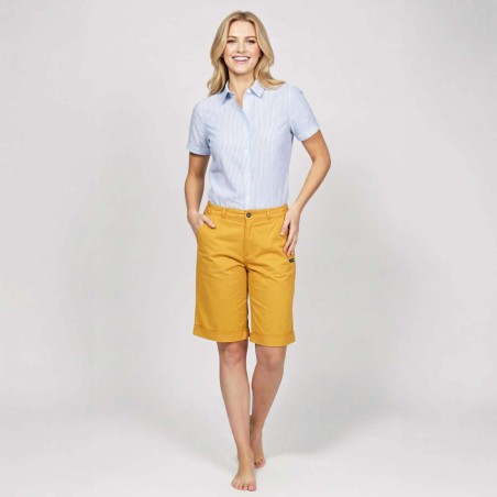 Barbara, Bermuda shorts with lapels in strecth canvas pamplemousse