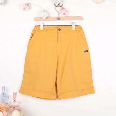 Barbara, Bermuda shorts with lapels in strecth canvas pamplemousse
