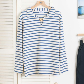 Rosier, Mixed Striped Jersey Smock ecru x indigo