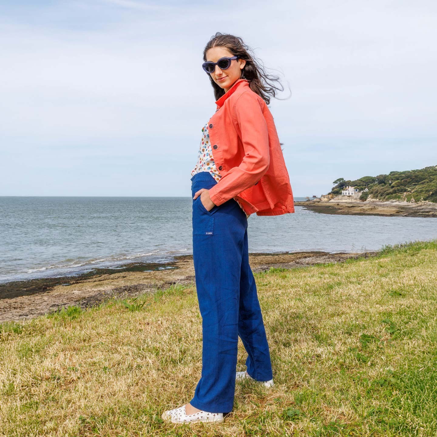 Péninsule, Pantalon rond en coton & lin, jambes larges