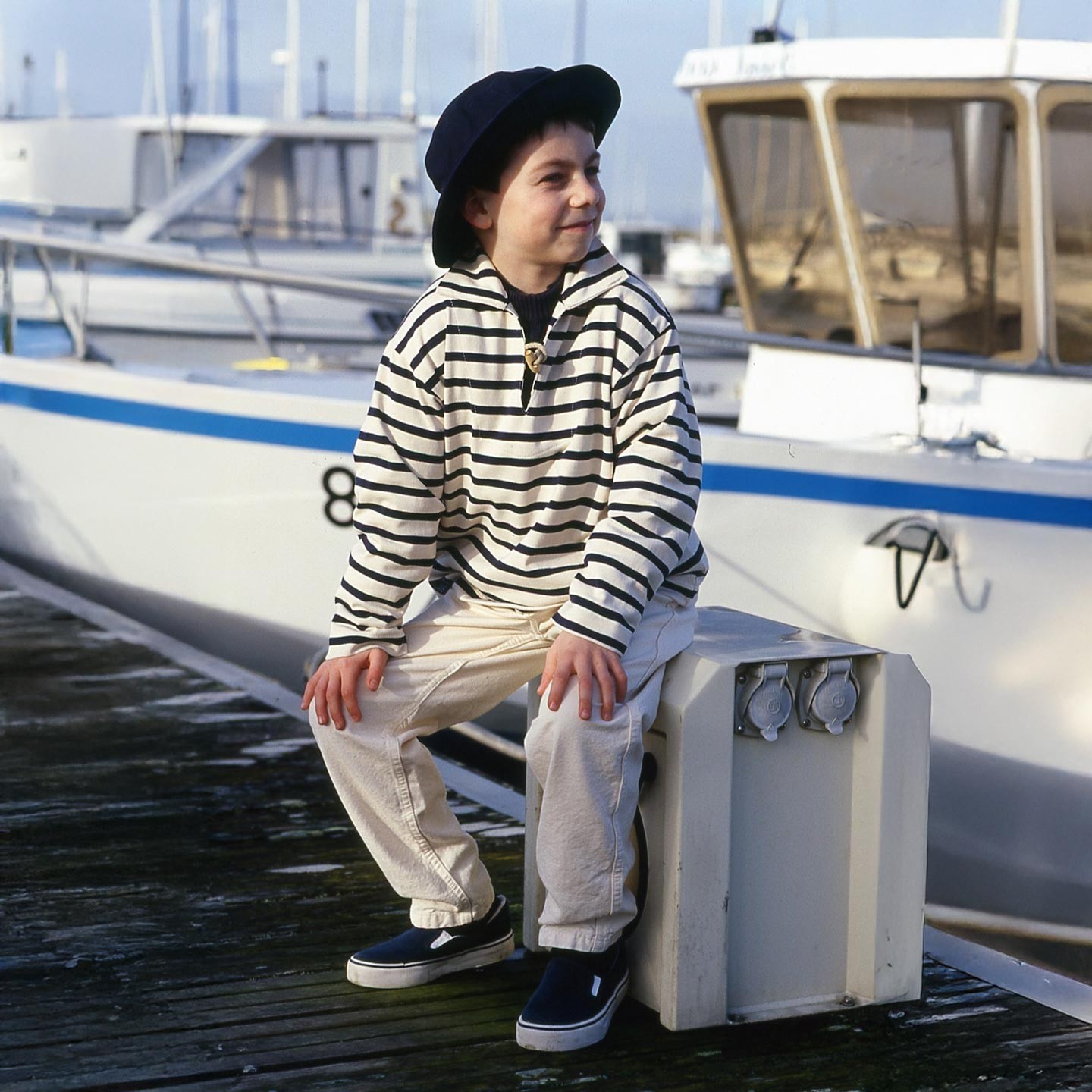 Rosa, Striped jersey child sailor's smock ecru x marine