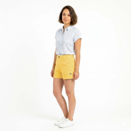 Odet, Short court en toile stretch coton femme jaune