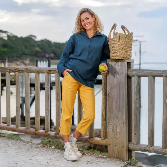 Pline, Pantacourt femme Lin et Coton naturels carambole
