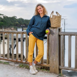 Pline, Pantacourt femme Lin et Coton naturels carambole
