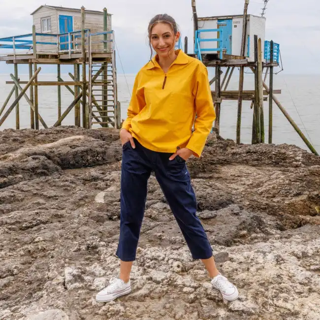 Pinta, Pantacourt en toile stretch avec pattes sur poches navy