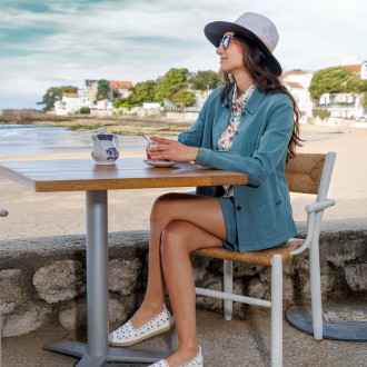 Flore, Veste en toile stretch coton romarin