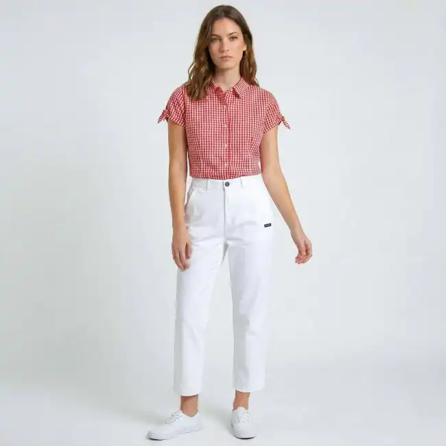 Poupe, Pantacourt coupe droite en toile stretch blanc