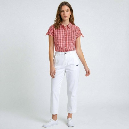 Poupe, Pantacourt coupe droite en toile stretch blanc