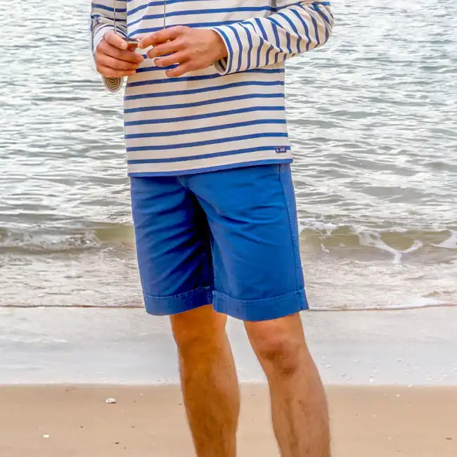 Binic, Bermuda homme avec revers en toile Bio Le Glazik coloris indigo