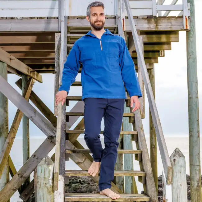 Pornic, Men pants in organic cotton and straight cut navy