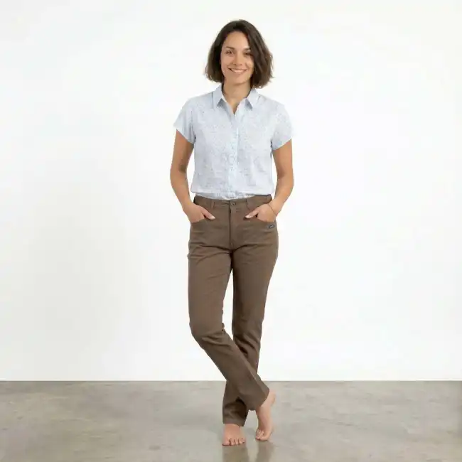 Laura, Pantalon d'hiver en gabardine stretch chataigne