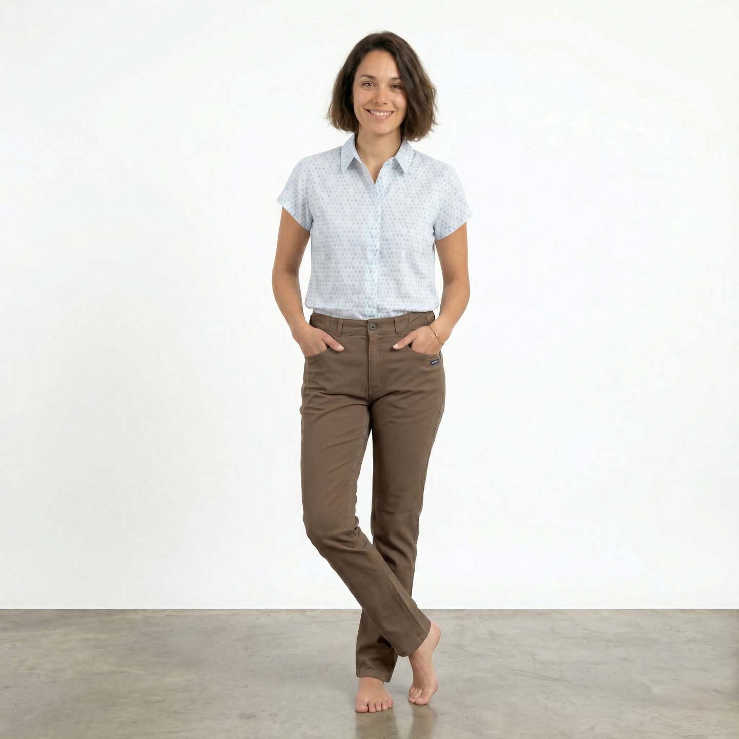 Laura, Pantalon d'hiver en gabardine stretch chataigne