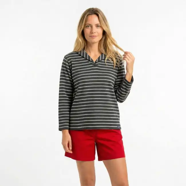 Tacoma, Pull léger manches longues en coton gratté anthracite argent