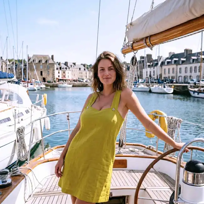 Mélissane, robe bretelle en lin & coton FENOUIL