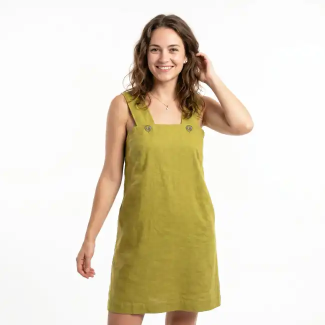 Mélissane, robe bretelle en lin & coton