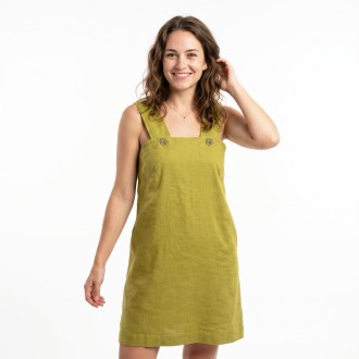 Mélissane, robe bretelle en lin & coton FENOUIL
