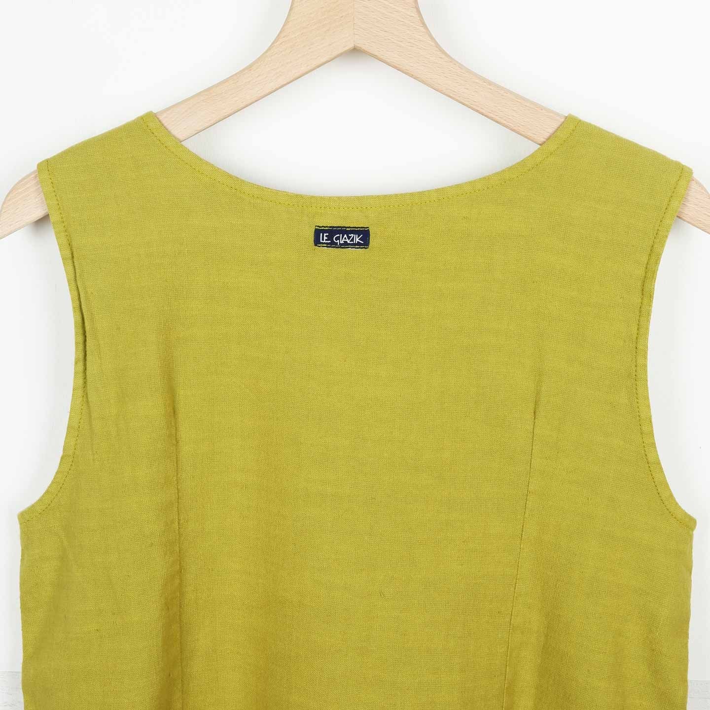 Mélissane, robe bretelle en lin & coton FENOUIL